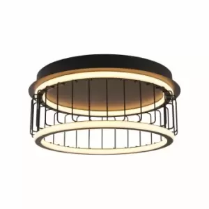 image of Circolo Cage LED Flush Ceiling Light, Black Metal