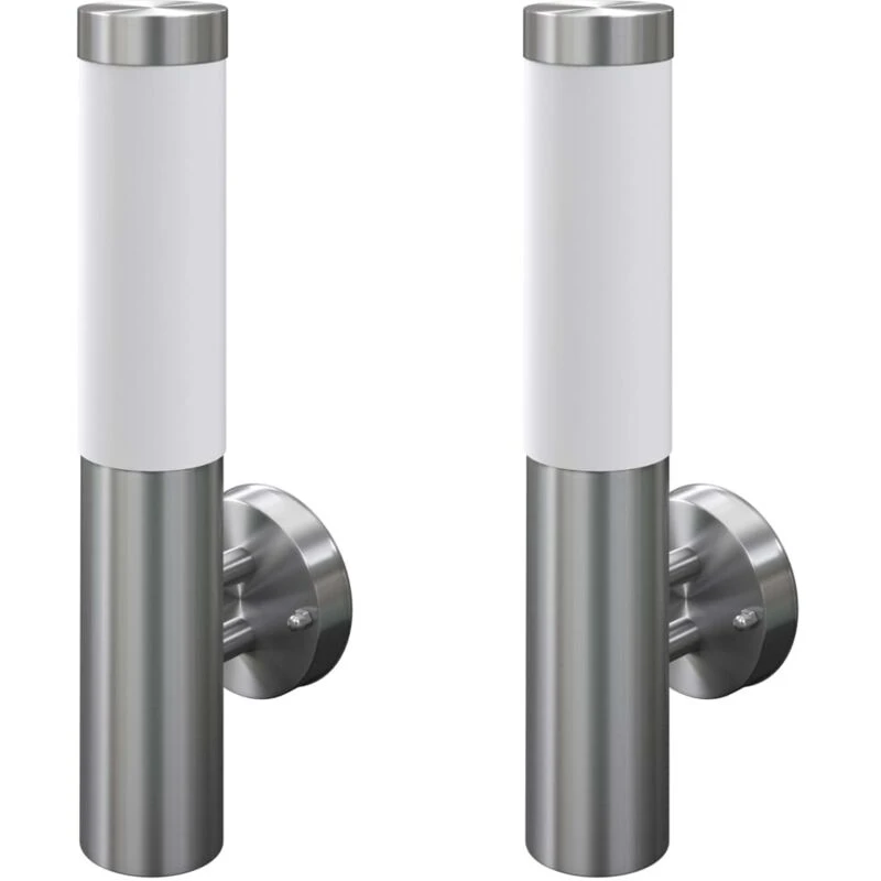 Image of vidaXL 2x Waterproof Wall Garden Lights Stainless Steel Patio Cylindrical Lamp