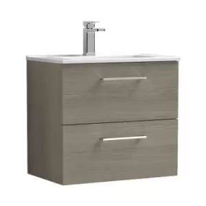 image of Arno Solace Oak 600mm Wall Hung 2 Drawer Vanity Unit with 18mm Profile Basin - ARN2524B - Solace Oak - Nuie