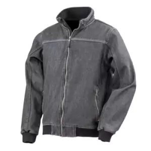 Image of Result Mens Stone Wash Denim Bomber Jacket (3XL) (Washed Black)