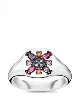 image of Thomas Sabo Sterling Silver Multicoloured Stone Signet Ring, One Colour, Size Small, Women