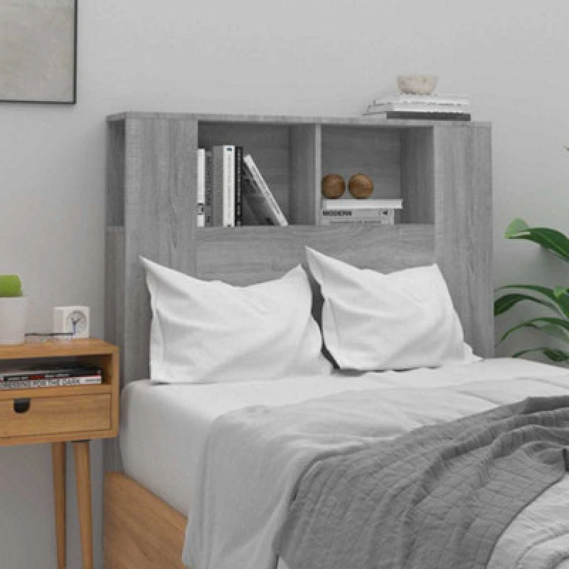 Image of Vidaxl Headboard Cabinet Grey Sonoma 100X18.5X104.5 Cm, Grey 817265