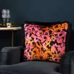 Image of Colette Animal Printed Satin Fringed Cushion Multicolour, Multicolour / 45 x 45cm / Polyester Filled
