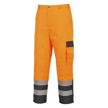 image of Oxford Weave 300D Class 2 Lined Contrast Hi Vis Breathable Trousers Orange / Navy 2XL