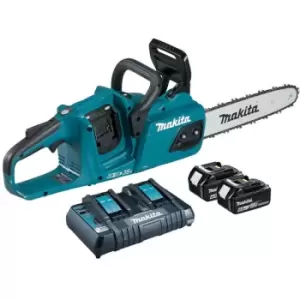 image of Makita DUC355PG2 Twin 18V LXT Brushless 350mm Chainsaw with 2x 6.0Ah Batteries