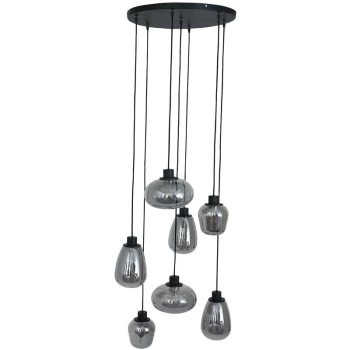 image of Sienna Lighting - Sienna Reflexion Cluster Pendant Ceiling Light Black Matt, Glass Transparent Grey