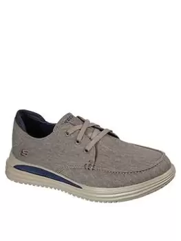 Image of Skechers Proven Low Profile Moc Toe Lace Up Shoe, Khaki, Size 9, Men