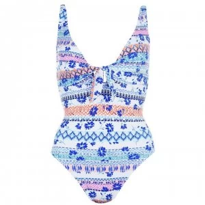 image of Figleaves Boho Floral Bunny Tie Shaping Swimsuit - CORNFLOWER Blue