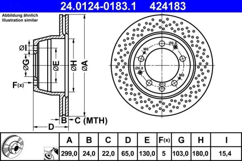 Image of ATE 24.0124-0183.1 Brake disc perforated/vented, Coated, Alloyed/High-carbon Brake Disc (82)