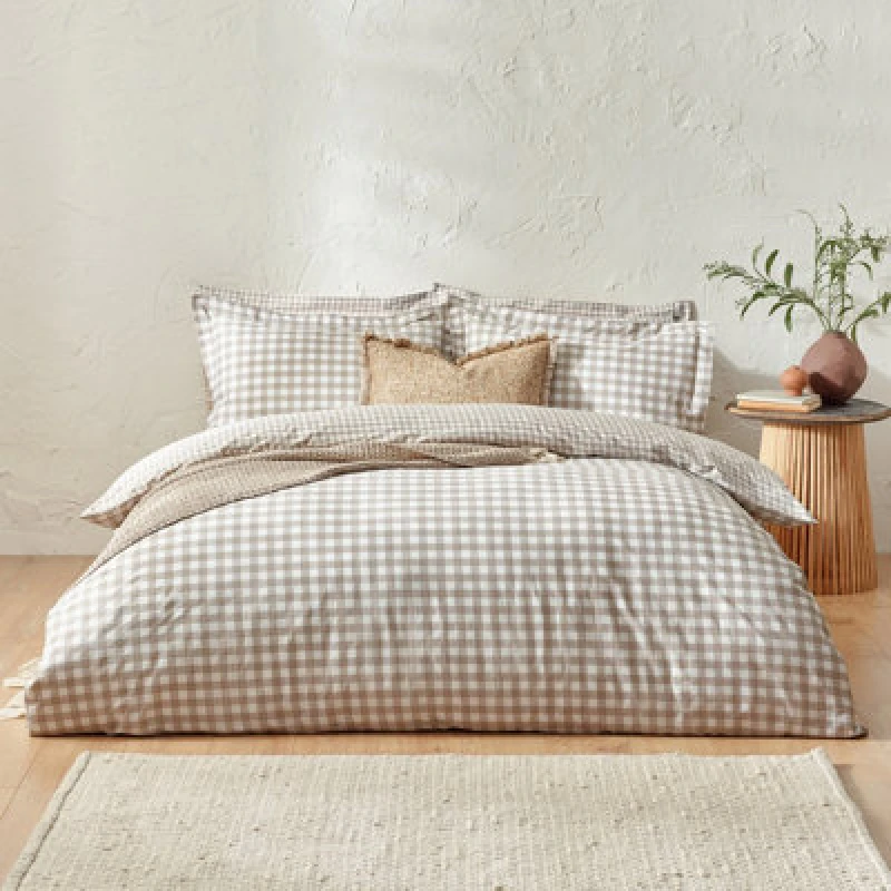 Image of Yard Barton Gingham Check Duvet Set, Super King, Natural