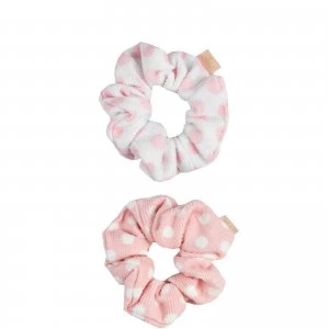 image of The Vintage Cosmetic Company Shower Microfibre Hair Scrunchies - Pink Polka Dot (2 Pack)