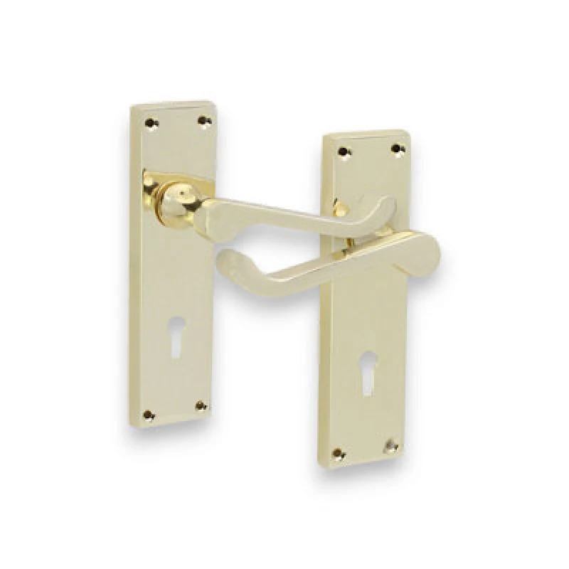 Image of Spira Brass Victorian Scroll Lock Lever Handle 150mm Polished Brass