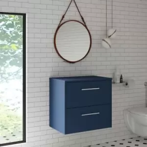 image of Juno Wall Hung 2-Drawer Vanity Unit with Worktop 600mm Wide - Electric Blue - Hudson Reed