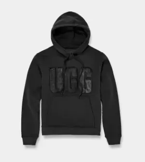 image of Ugg Rey Fuzzy Logo Hoodie In Black - Size L