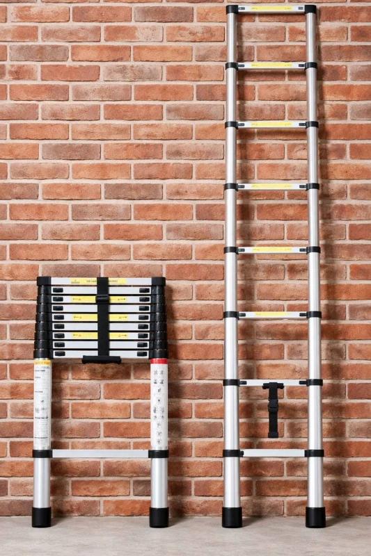 Image of Neo Extendable 4.6m Steel Foldable Telescopic Ladder in Black Size: 3.8m Black Unisex 3.8m