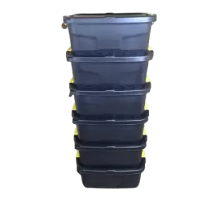 Image of 6 x 24L Heavy Duty Storage Boxes, Sturdy, Lockable, Stackable and Nestable Design Storage Chests with Clips in Black