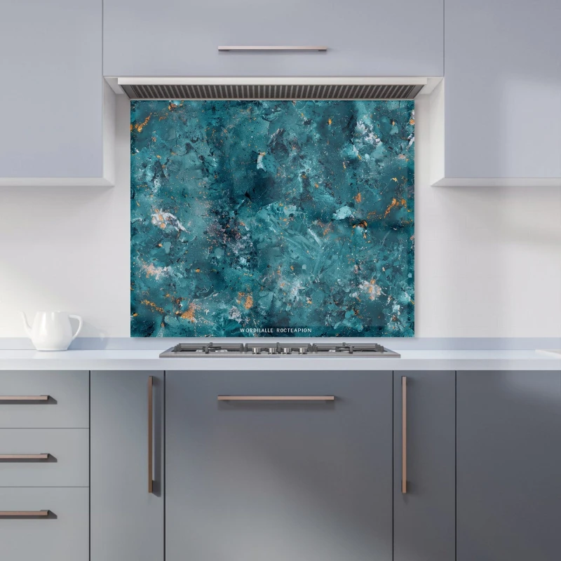 Image of Warren Reed - Designer Polished Teal Quartz Effect Kitchen Splashback in Brown Size: 600mm x 750mm Brown Unisex 600mm x 750mm