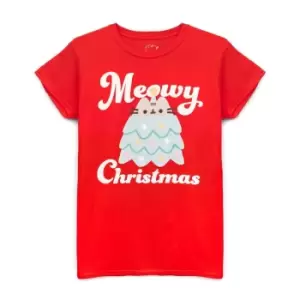 image of Pusheen Womens/Ladies Meowy Christmas T-Shirt (L) (Red)