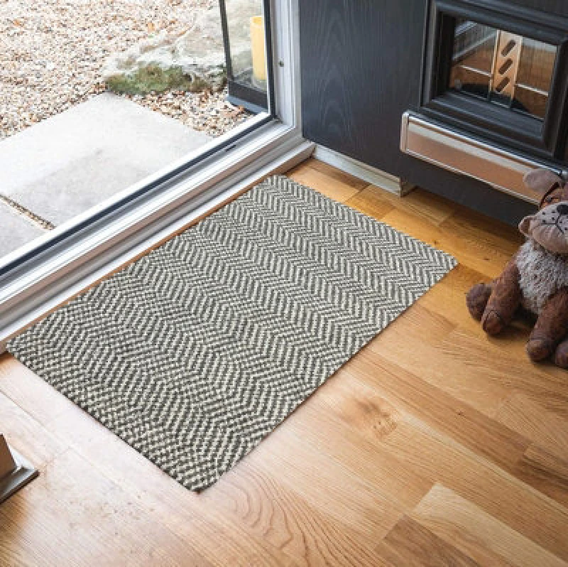 Image of Non Slip Herringbone Design Dirt Trapper Door Mats Silver 50X80 Cm