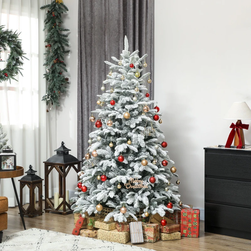 Image of HOMCOM Artificial Christmas Tree with Branches, Hinged Xmas Tree in Green Size: 6ft Green Unisex 6ft