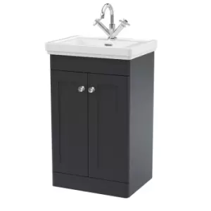 image of Nuie Classique 500mm Floor Standing 2-door Unit & Basin 1 Tap Hole - Satin Anthracite