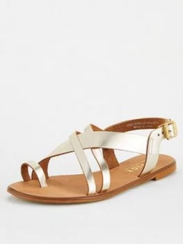 image of OFFICE Serious Wide Fit Flat Sandal - Gold, Size 3, Women