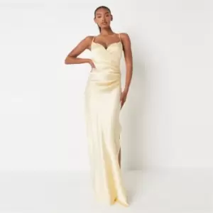 Missguided Ruched Side Cami Maxi Dress Satin - Yellow