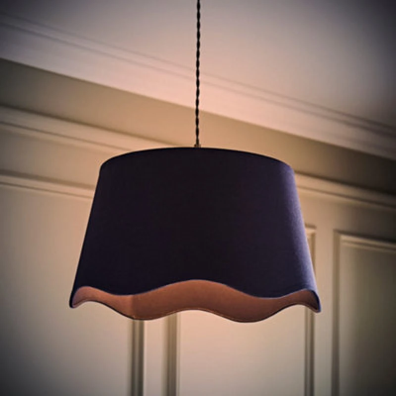 Image of ValueLights ValueLights Mabel Linen Large 30cm Scallop Edge with Trim Lamp Shade with Bulb in Navy Navy One Size Unisex 5059406069840