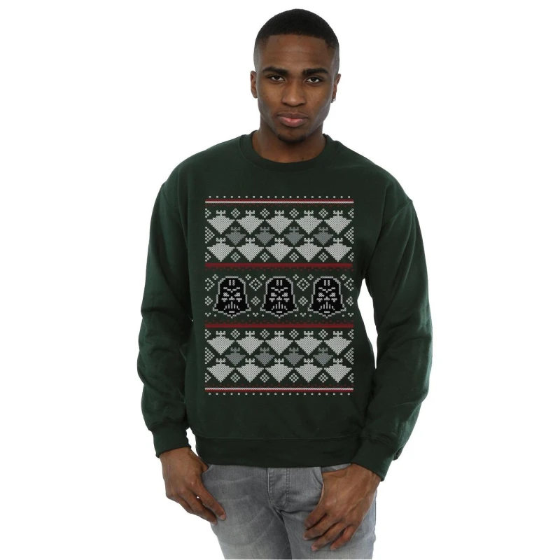 Image of Star Wars Star Wars Men Christmas Vader Imperial Starship Fair Isle Sweatshirt in Green Size: Small Green S Male 5057981559367