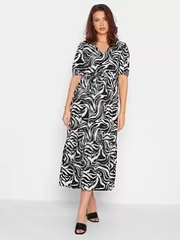 Image of Long Tall Sally Tall Marble Print Tiered Midi Dress - Black, Size 10, Women