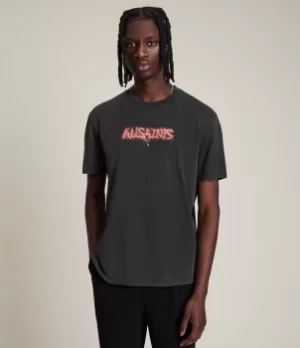 Image of AllSaints Mens Aurocide Crew T-Shirt, Jet Black, Size: L