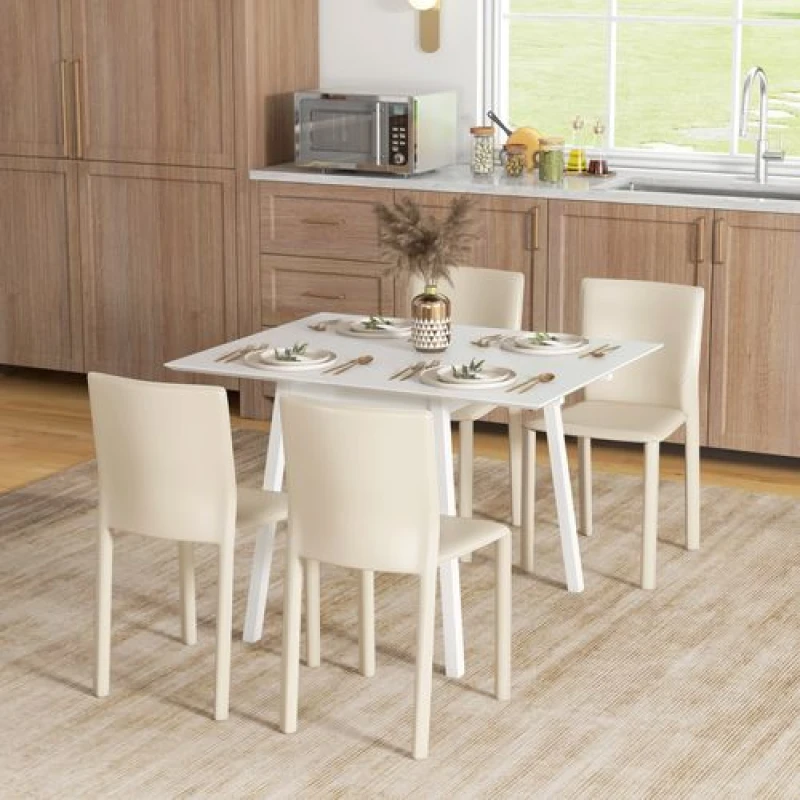 Image of HOMCOM Kitchen Table for 2-4, Folding Drop Leaf Dining Table, White White