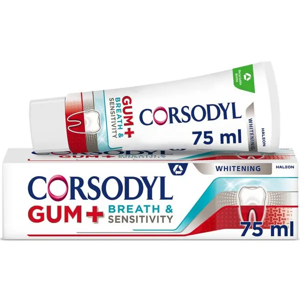 image of Corsodyl Gum Breath & Sensitivity Whitening Toothpaste 75ml