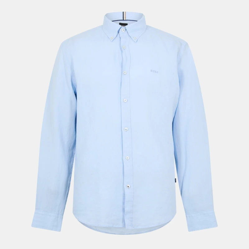Image of Boss Mens H Liam Black Long Sleeve Plain Shirt Lt Pas Blue 450 male Small