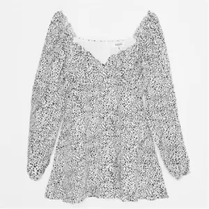 image of Missguided Petite Dalmation Print Milkmaid Mini Dress - White