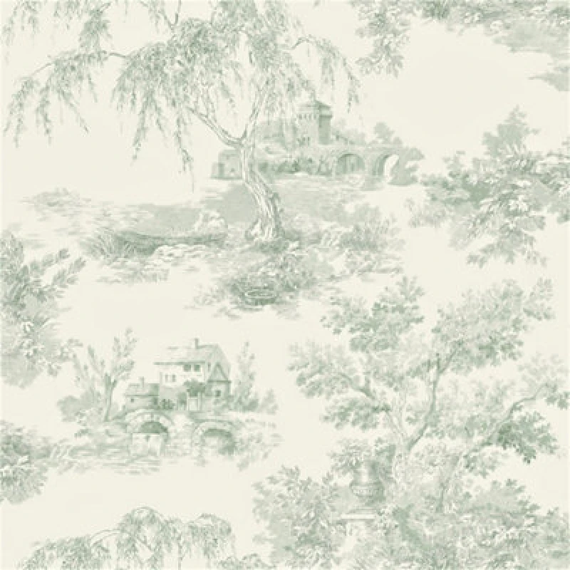 Image of Grandeco French Vintage Toile Trees Smooth Wallpaper - Green Green