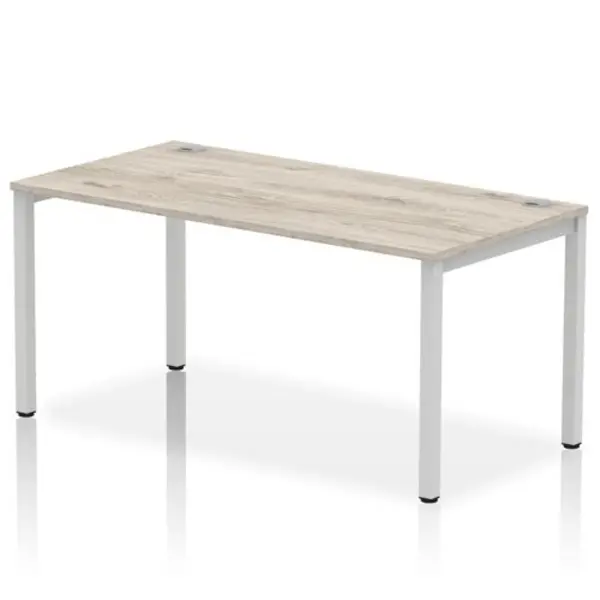 Image of Impulse Bench Single Row 1600 Silver Frame Office Bench Desk Grey Oak