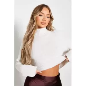Image of I Saw It First High Neck Ribbed Detail Cropped Jumper - White