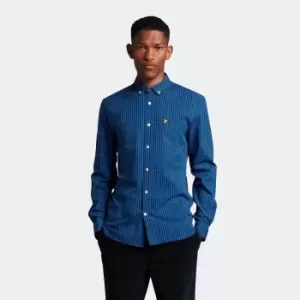 Image of Mens Long Sleeve Slim Fit Gingham Shirt - Jet Black/ Bright Blue - S