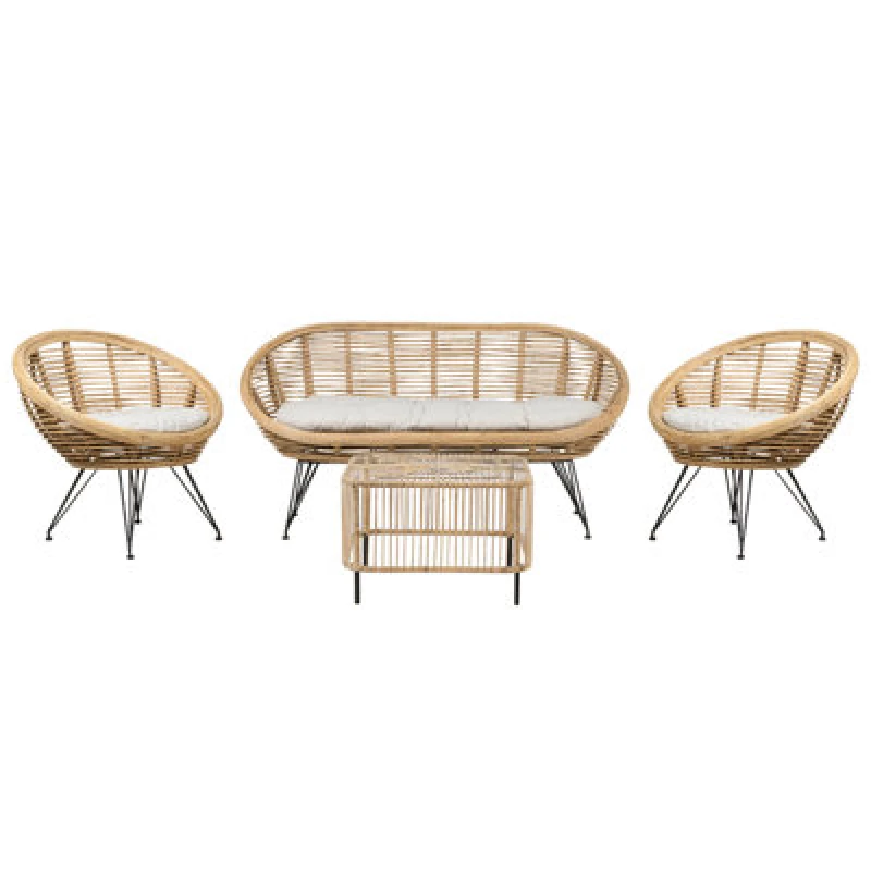 Image of Beliani Garden Lounge Set With Table 4 Seater Maratea/cesenatico Rattan Natural