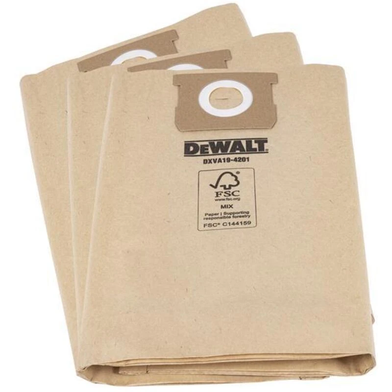 Image of DEWALT DEWALT Set of 3 FSC Paper Dust Bags for Vacuum Cleaners Models 101261, 101263, and 101264 - Compatible with DEWALT DXV23PTA for Wet & Dry Cle