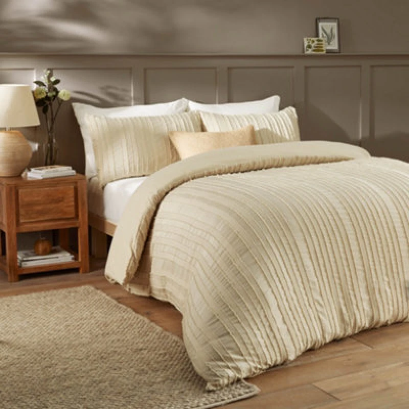 Image of Duvet Day Harrison Stripe Tufted Soft Touch Duvet Cover Set, Single, Linen