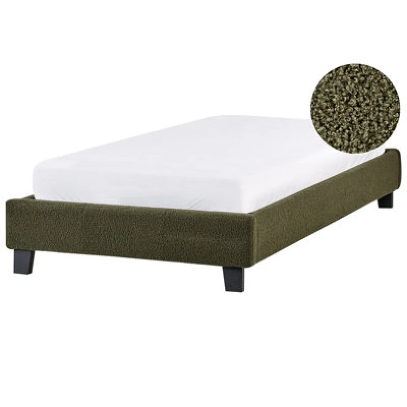 Image of Beliani Bed Without Headboard Boucle Roanne 90 X 200 Cm (Eu Single) Dark Green