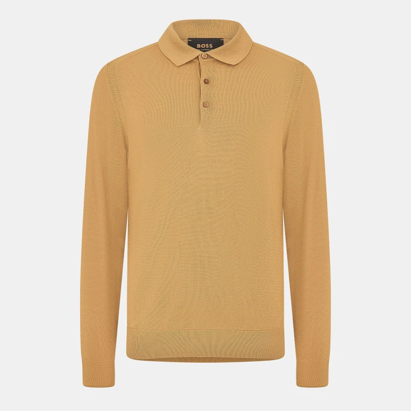 Image of Boss Mens Ovio Long Sleeve Polo Shirt Medium Beige male Large