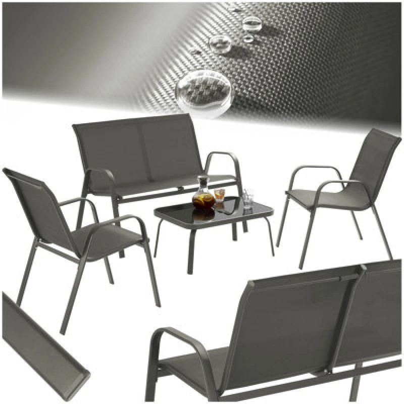 Image of Tectake Garden Furniture Set Nora - Up To 4 People, Textilene Fabric, Weather-Resistant Set 1 (1 X Sofa / 1 X Table / 2 X Armchairs) - Ant
