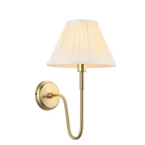 image of Rouen & Chatsworth Wall Lamp with Shade Antique Brass Plate & Ivory Silk