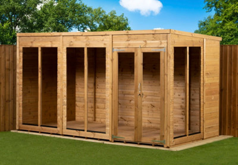 Image of Empire Sheds Empire Pent Summerhouse 12X6 Dipped Treated Tongue And Groove Wooden Garden Shed Double Door (12' X 6' / 12ft X 6ft) (12X6)