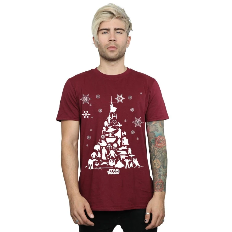 Image of Star Wars Star Wars Men Christmas Tree T-Shirt in Burgundy Size: Small Burgundy S Male 5059400315820