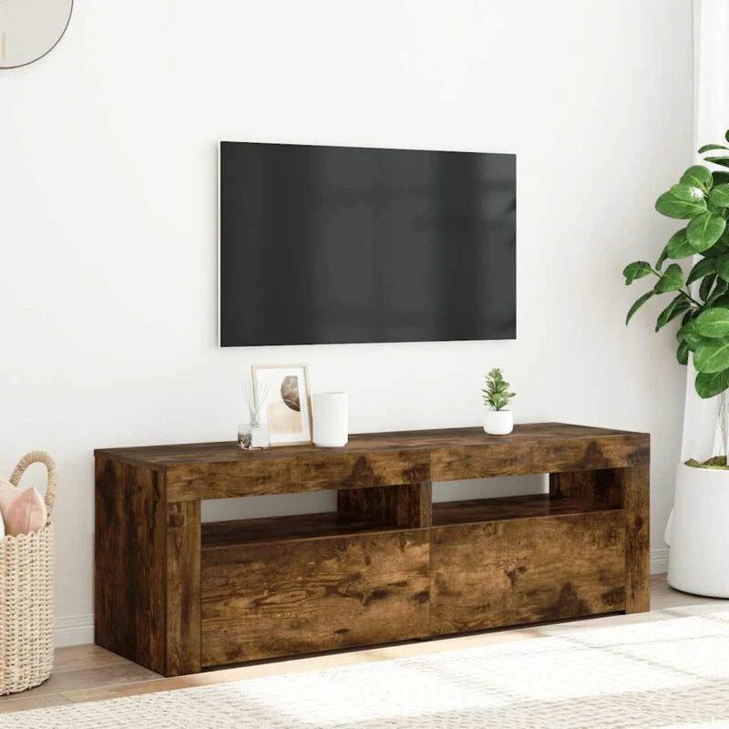 Image of VIDAXL TV Cabinet with LED Lights Smoked Oak 120x35x40cm Vidaxl 8720286955291