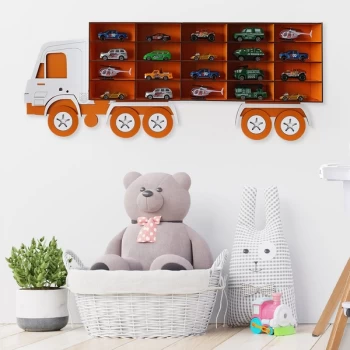 Kamyon - Orange, White Orange White Decorative MDF Wall Shelf